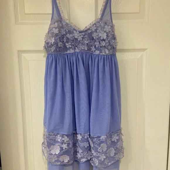 New 2 pc Free People Lavender Chemise Floral Appliqué Dress with Panties
